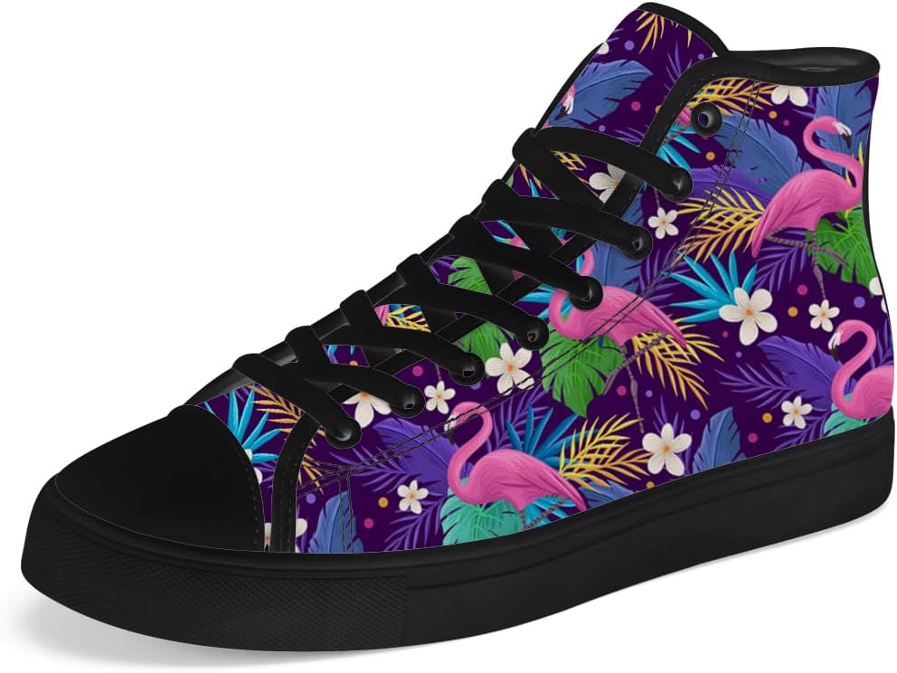 

Женские и мужские высокие кеды с фламинго, высокие сникерсы на шнуровке, повседневная обувь, подарок для мужчин и женщин Chebing, пурпурный