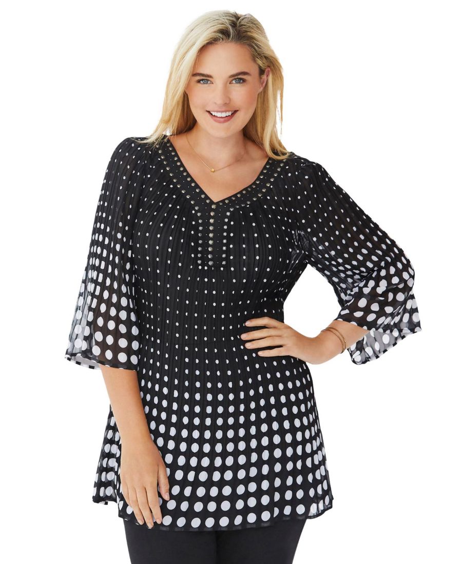 

Блузка большого размера с декором и складками Woman Within, Black linear gradient dot