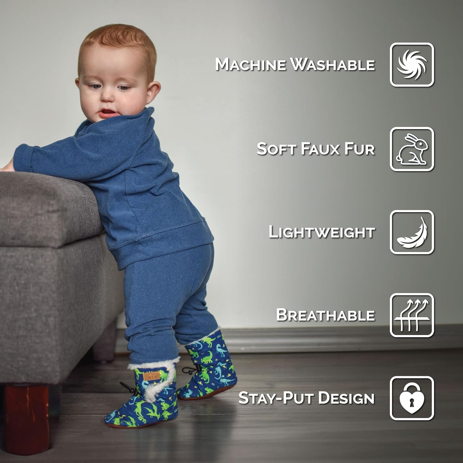 JAN & JUL Faux Fur Lined Winter Booties for Babies and Toddlers, Space Dinos — фото 2