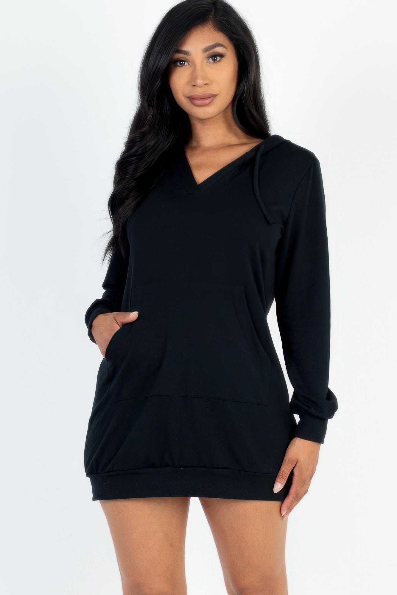 

FASHNZFAB Женское мини-платье с капюшоном из французского трикотажа, черный