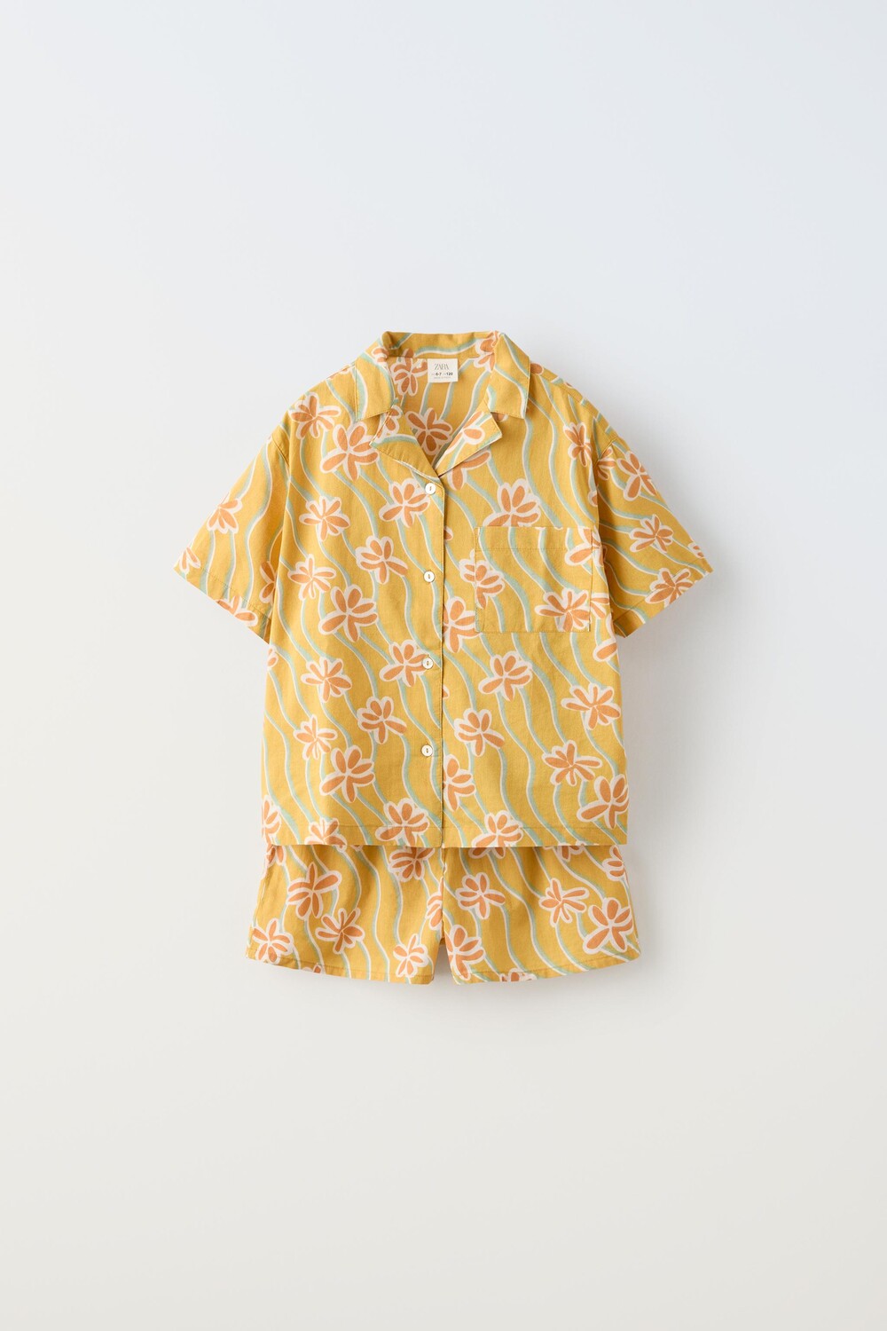 

6-14 лет/пижама с цветочным рисунком и пуговицами ZARA, цвет mustard