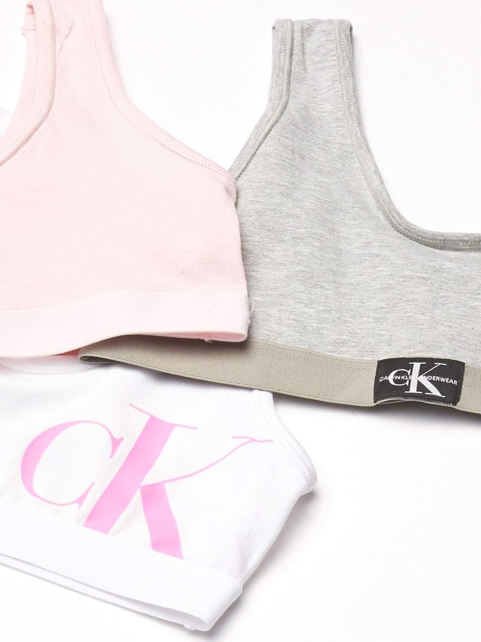 Комплект из 3 бюстгальтеров-бралеттов Calvin Klein Girls Modern Cotton, 3 Pack-Crystal Pink/Heather Grey/White — фото 2