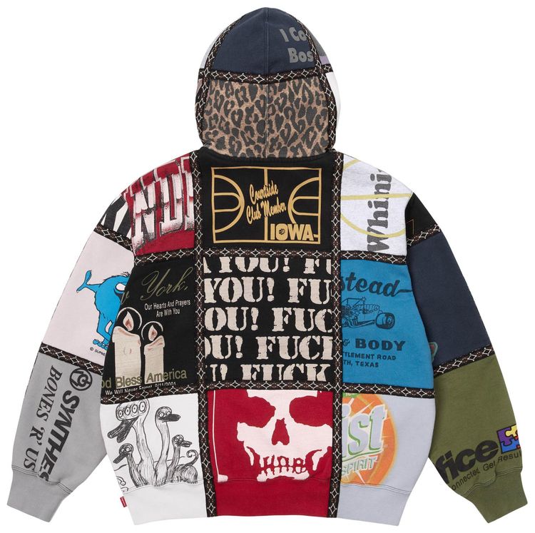Толстовка Supreme x Number (N)Ine с капюшоном на молнии и лоскутным рисунком, разноцветная, мультиколор — фото 2