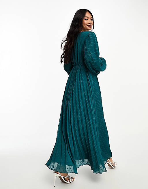 

Плиссированное платье макси с пуговицами и запахом ASOS DESIGN