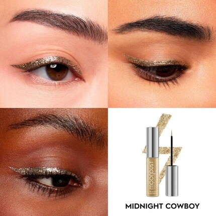 URBAN DECAY Moondust Жидкая подводка для глаз с блестками Стойкая блестящая подводка и верхнее покрытие для теней для век Быстросохнущая формула на водной основе Масштабируемые мерцающие оттенки Веганская формула Midnight Cowboy Gold Glitter — фото 2