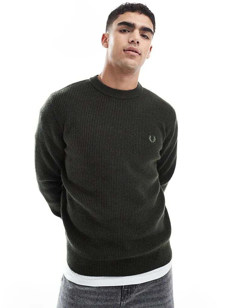 

Вязаный джемпер из овечьей шерсти темно-зеленого цвета Fred Perry
