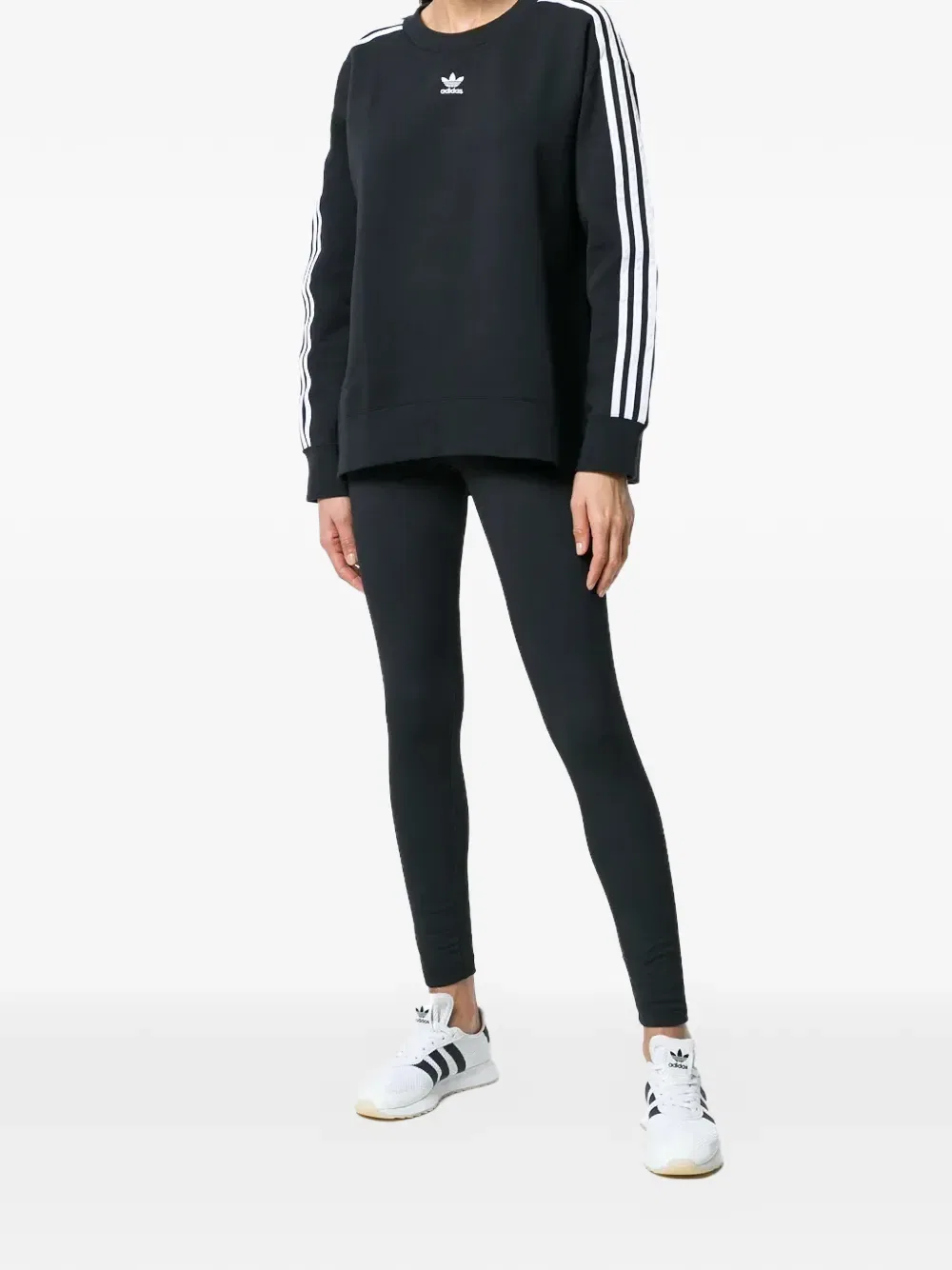 Леггинсы в полоску «трилистник» Adidas, черный — фото 2