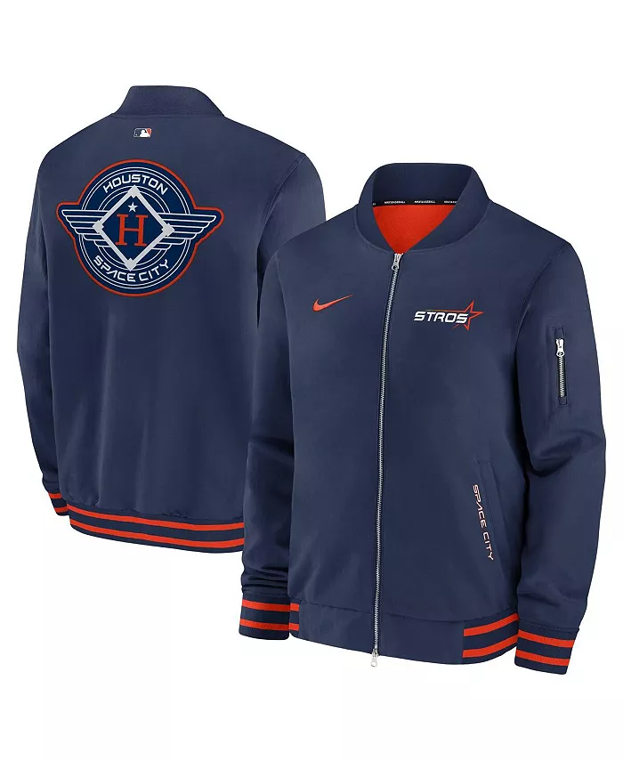 

Мужская синяя бомбер с полной застежкой-молнией Houston Astros 2025 City Connect из коллекции Authentic Collection Nike