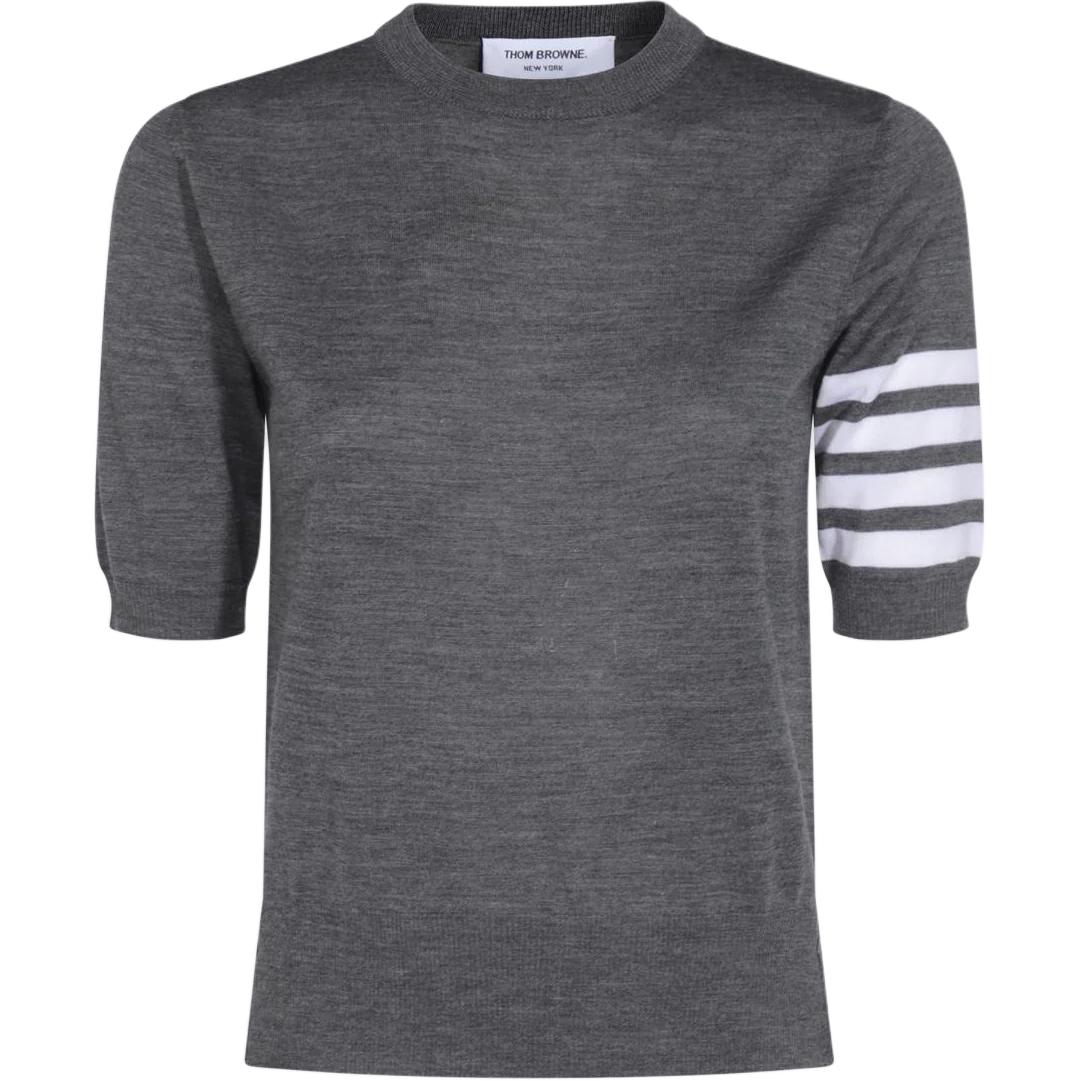 

Футболка с прозрачными рукавами из тонкого трикотажа THOM BROWNE, серый