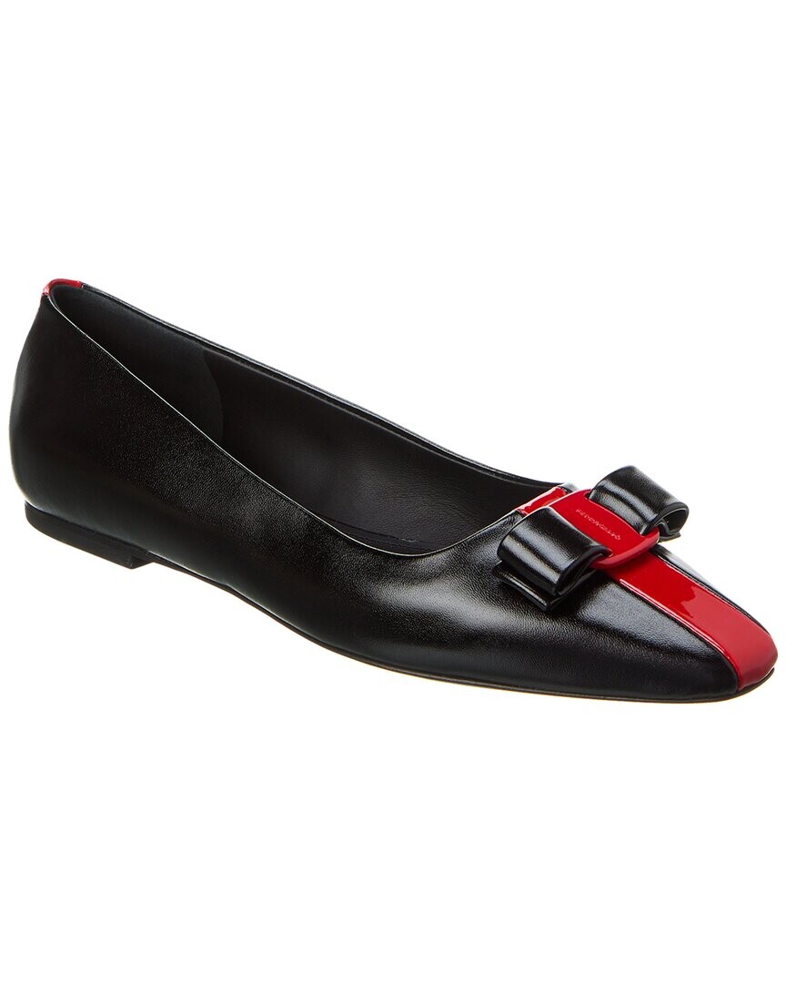 Кожаные балетки Ferragamo Siwar с бантом Salvatore Ferragamo, черный