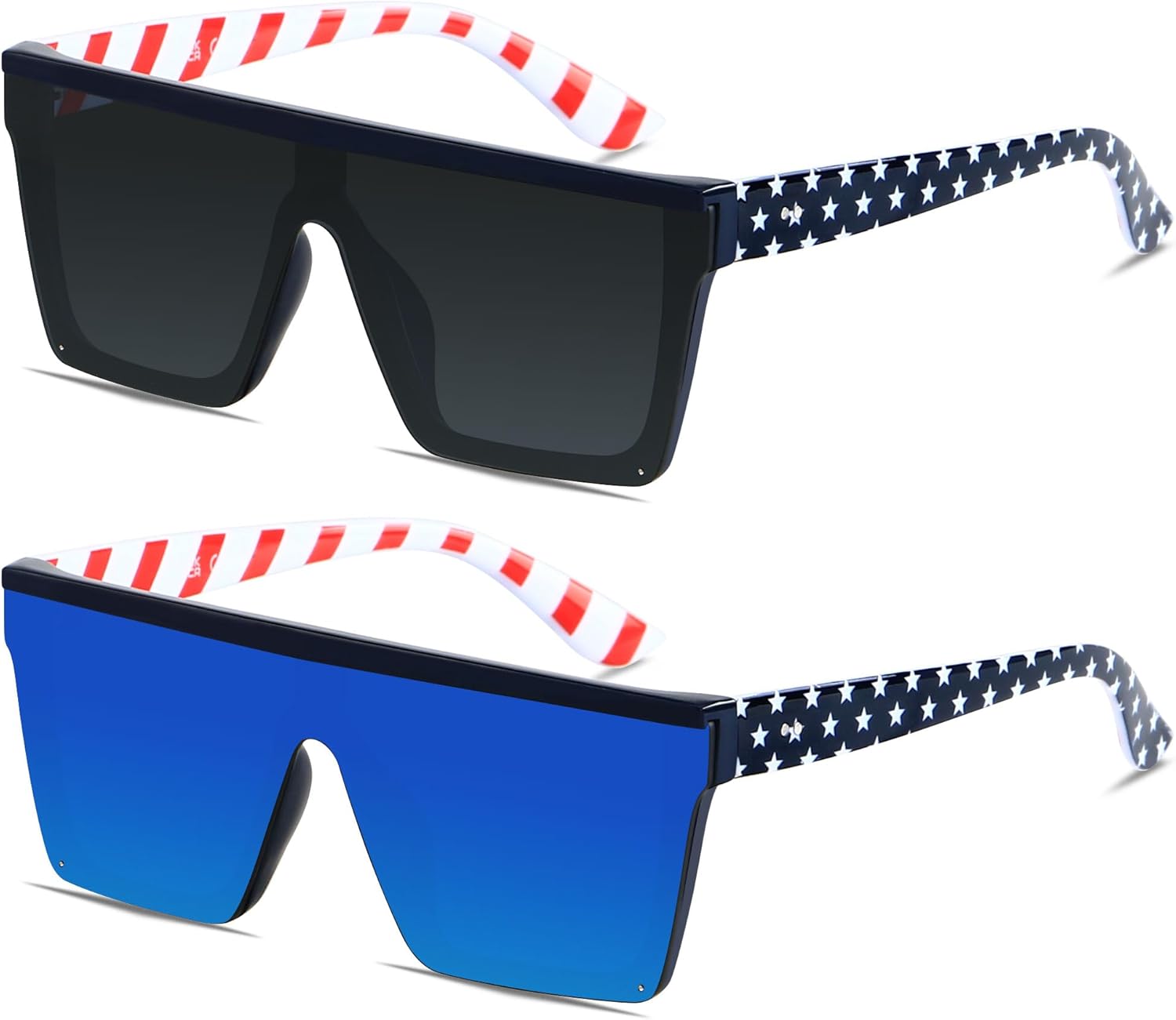 

Солнцезащитные очки LYZOIT квадратной формы большого размера для женщин и мужчин, с плоской верхней частью, модные, с большой защитой от УФ-излучения, без оправы, (2pack Flag) Black + Mirrored Blue