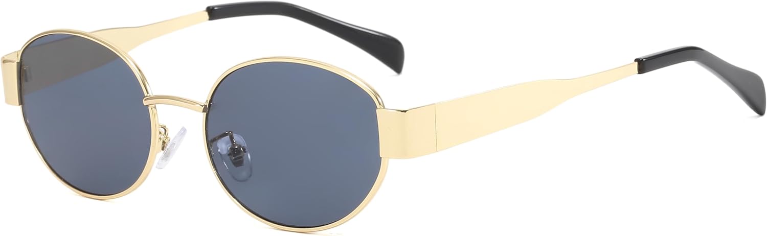 

Женские винтажные солнцезащитные очки 90-х годов, маленькие круглые; мужские модные узкие металлические овальные очки с защитой от УФ-излучения UV400 Azoxus, Gold Frame/Gray Lens