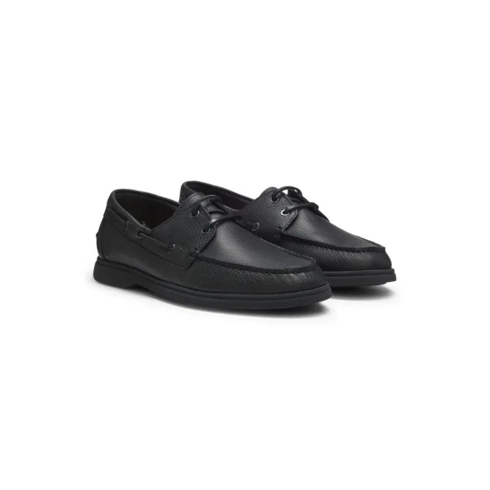 Boat shoes in tumbled leather BOSS, черный