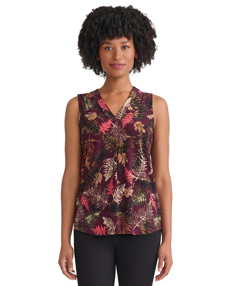 

Женская блузка без рукавов с V-образным вырезом и складками спереди Jones New York, Wine