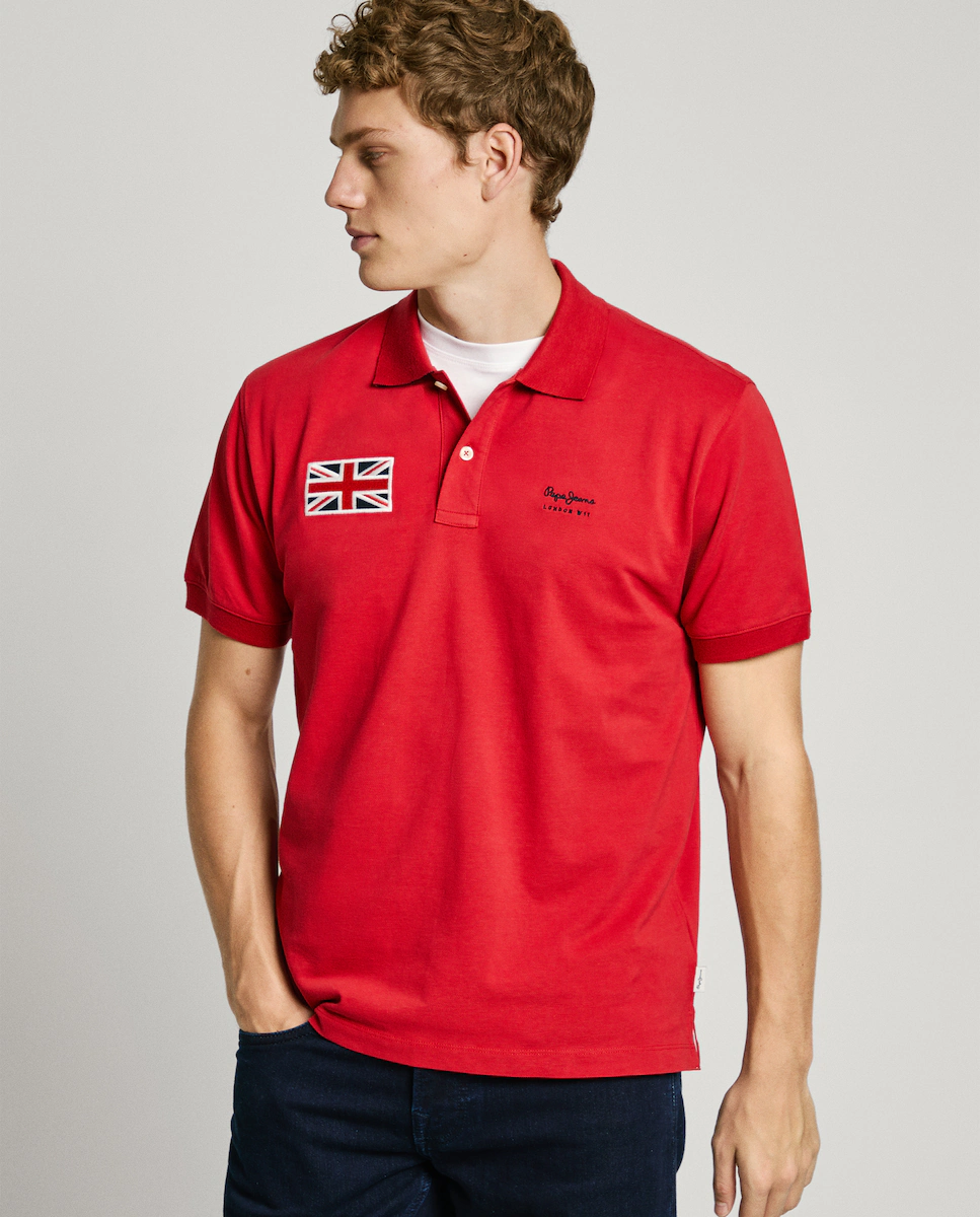 

Мужская рубашка-поло с короткими рукавами из пике с нашивкой Union Jack Pepe Jeans, красный