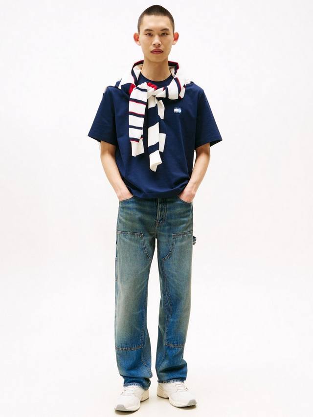 Футболка Tommy Jeans с логотипом, хлопок, regular fit, короткий рукав Tommy Hilfiger, Navy/Multi — фото 3