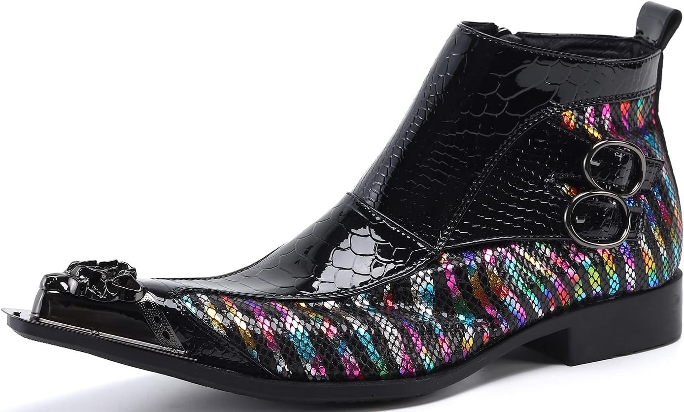 

Мужские сапоги Santimon Chelsea - настоящая кожа, западные ботинки до щиколотки с металлическим носком, пряжками и молнией - обувь для торжеств и повседневной носки, для вечеринок, дискотек, свадеб, выпускных, выступлений, черный