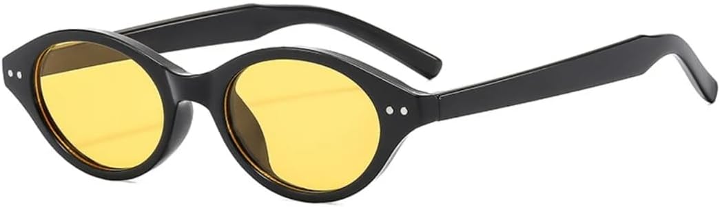 

Классические ретро овальные женские солнцезащитные очки, модные очки в стиле «рисовый маникюр», маленькая оправа, мужские очки для вечеринок и путешествий, защита от УФ-излучения UV400 TVTBBVV, Black Yellow
