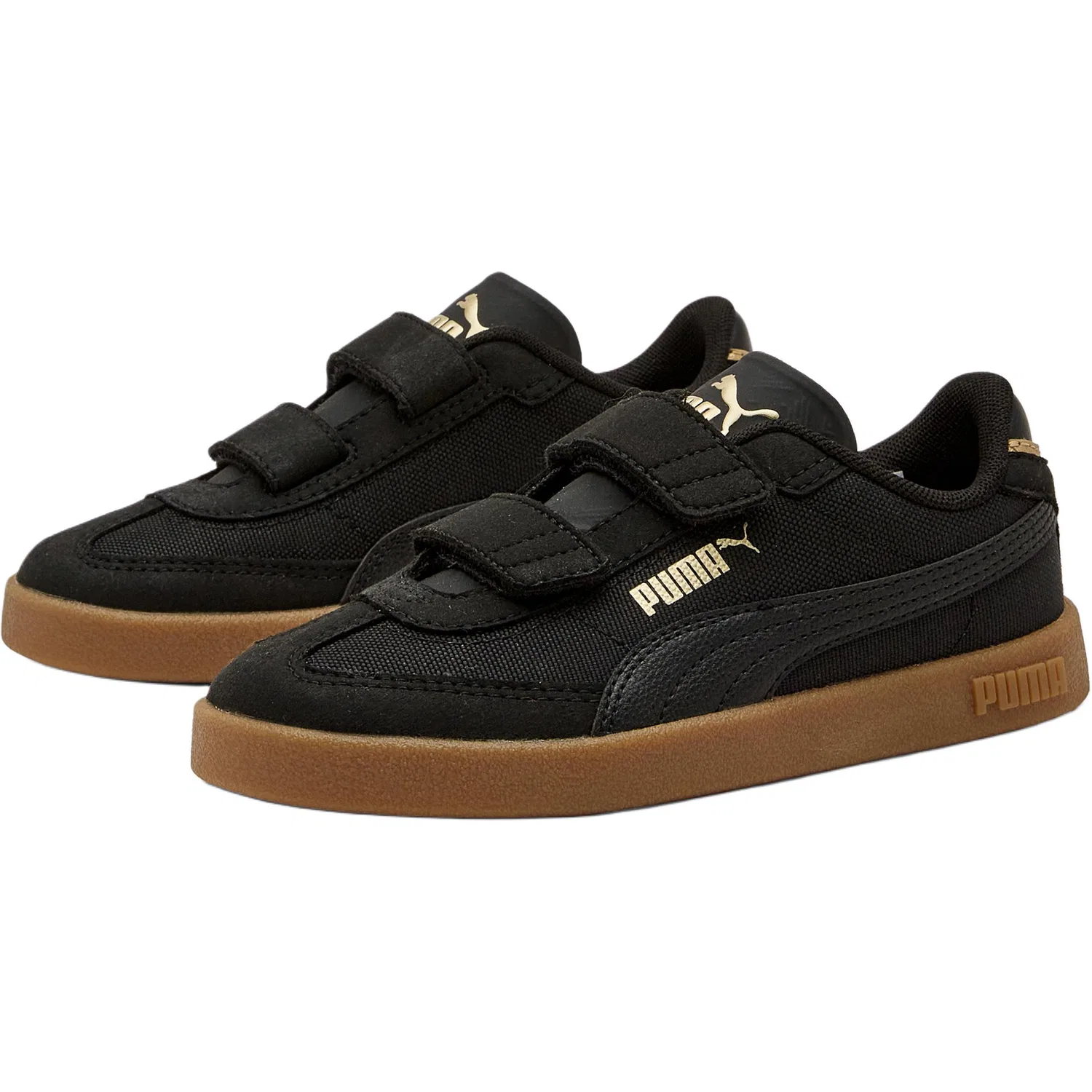 Низкие скейтбордические кроссовки Black Kids' PUMA, Black-Gold-Rubber Color — фото 3