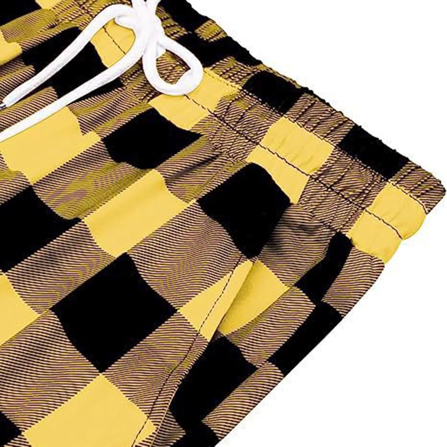 Пижамные брюки женские с принтом Buffalo Plaid, на резинке и шнурке, высокая талия, широкие штанины, свободные, желтые — фото 3