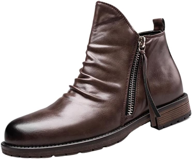 

Мужские ботинки челси, повседневные, классические, удобные, без шнурков, кожаные, чукка, мужские ботильоны с двойной молнией, велосипедные ботинки Hhhchpm, светло-коричневый