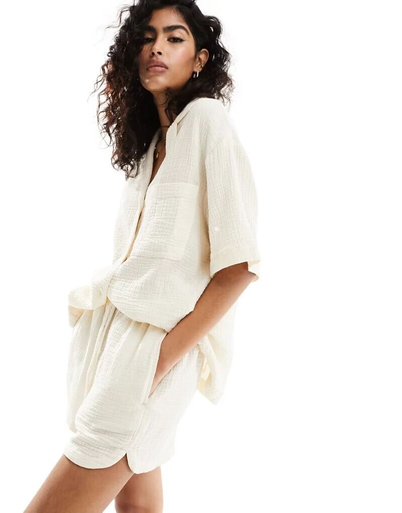 

Шорты для бега ASOS из плотного хлопкового плетения цвета экрю