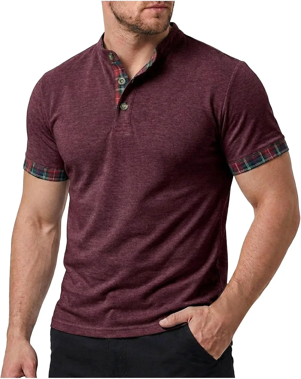 

Мужская футболка хенли с коротким рукавом, легкая хлопковая, однотонная Lmdudan