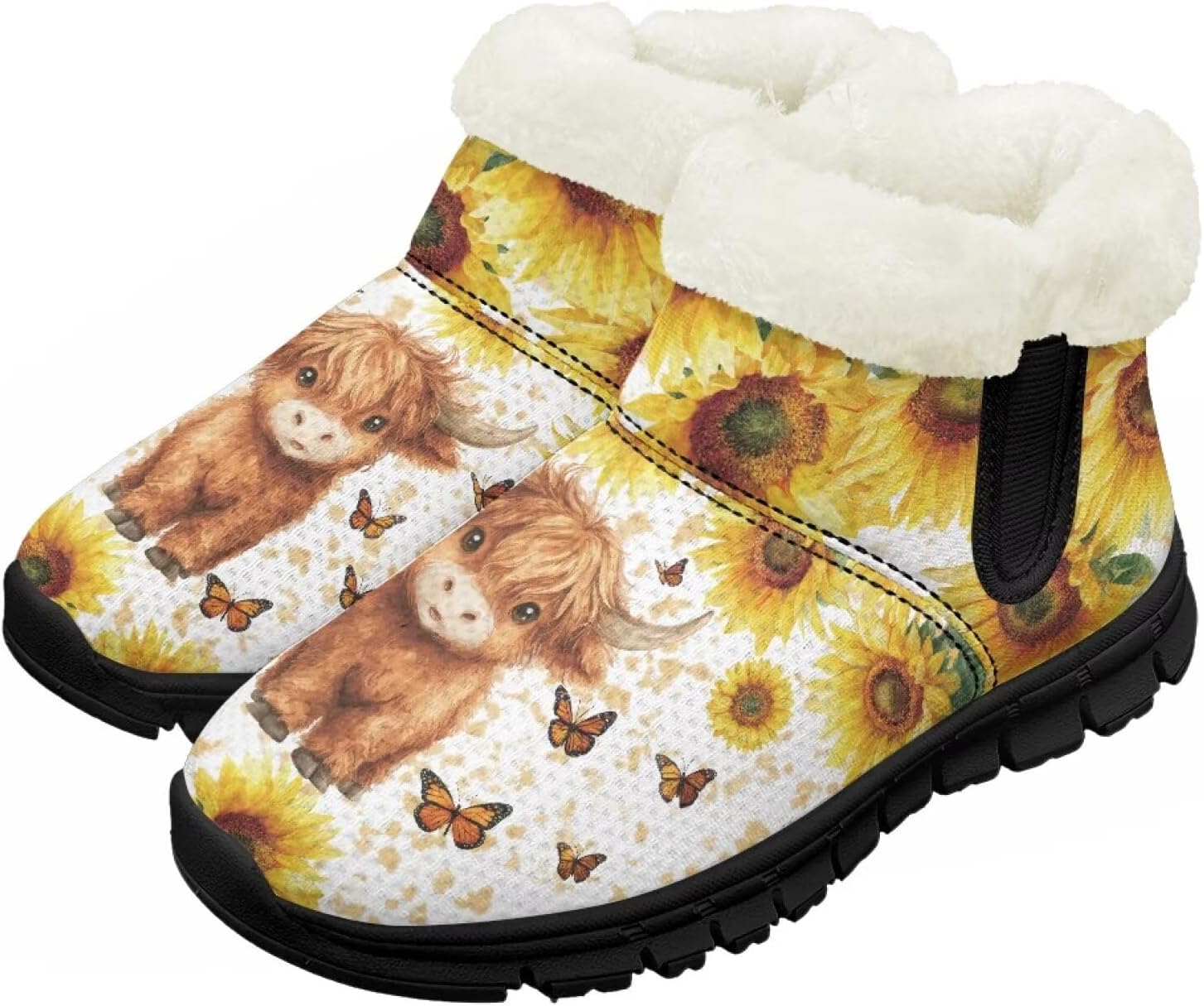 

Зимние ботинки Chririnla для девочек и мальчиков, детские зимние сапожки для малышей, теплые обувь с меховой подкладкой, модные ботильоны, обувь с нескользящей подошвой, Highland Cow Sunflower