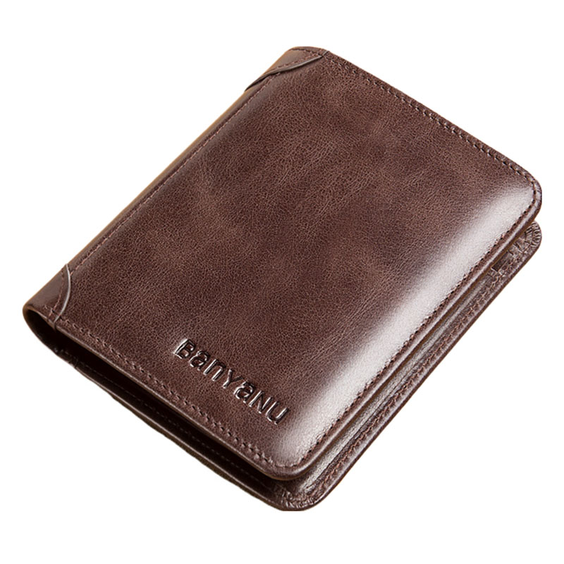 

Кожаный бумажник унисекс чёрный/коричневый Banyanu, хаки-раскладушка с защитой от скимминга