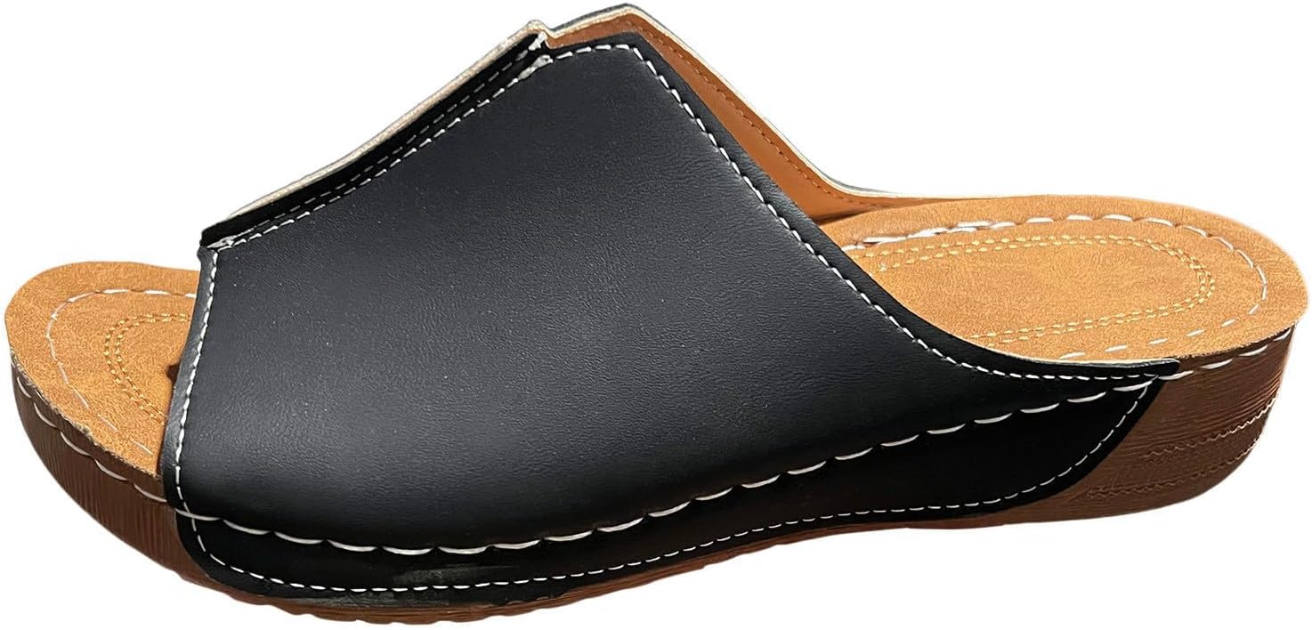 

Ортопедические сандалии для женщин 2025, кожаные сандалии на платформе и танкетке, удобные шлепанцы с поддержкой свода, летние дышащие шлепанцы на ножку, повседневные пляжные сандалии для прогулок с комфортом на весь день Generic, черный