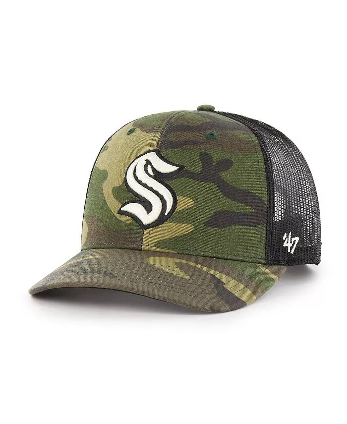 

Мужская кепка-кнопка Seattle Kraken Trucker черного цвета с камуфляжным принтом '47 Brand