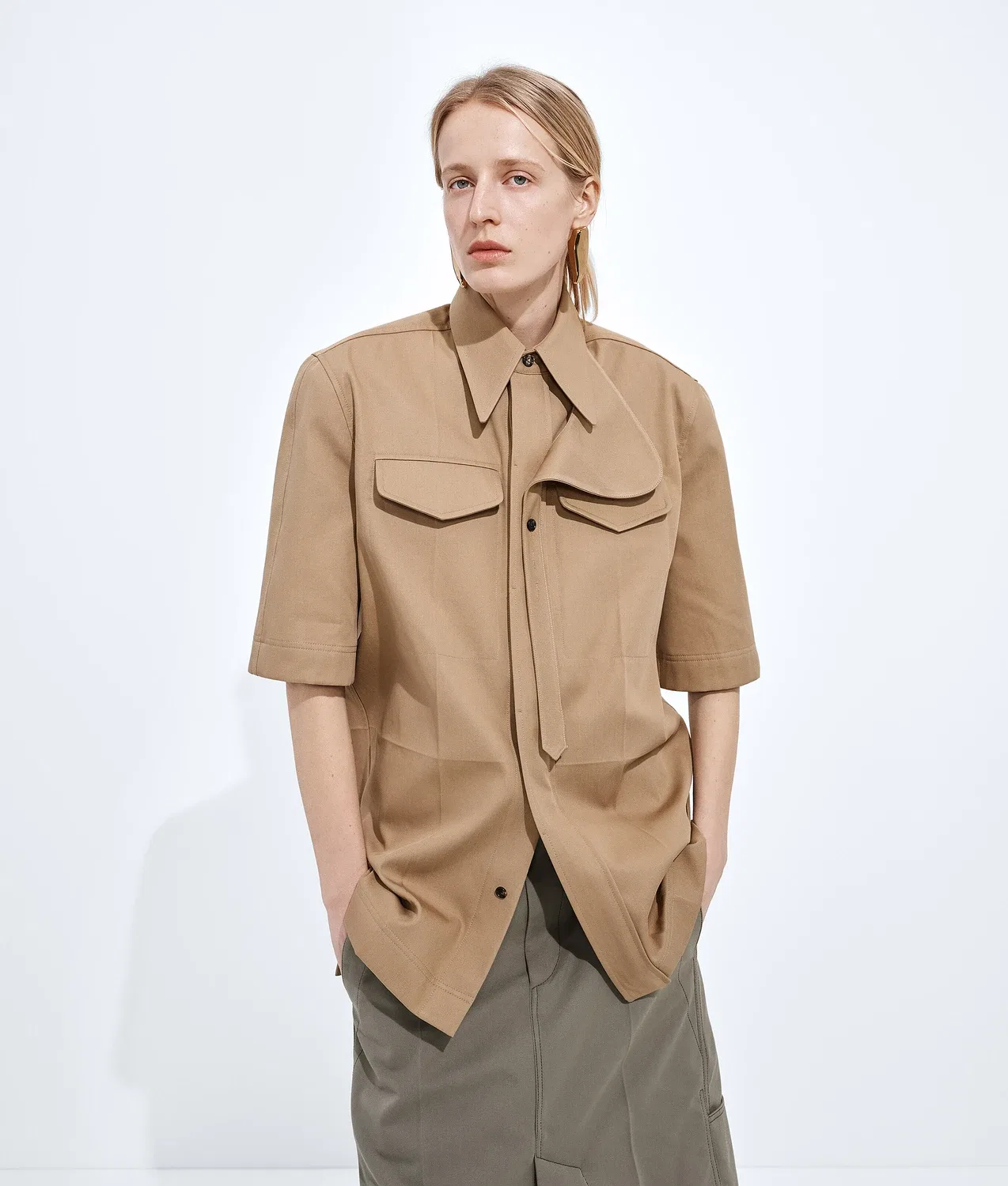 Рубашка из хлопкового твила BOTTEGA VENETA, коричневый