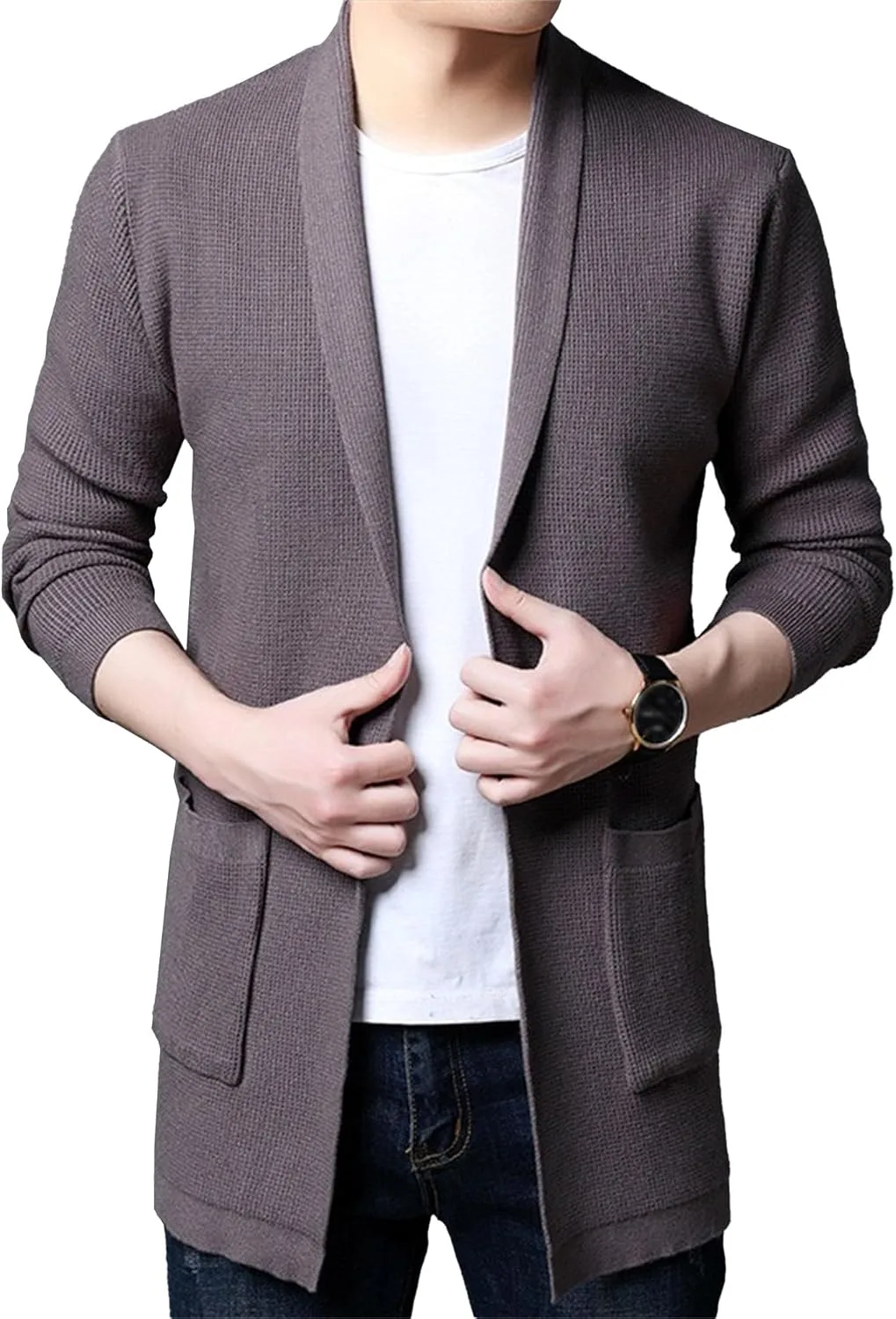 

Мужской вязаный кардиган Mid-Length с воротником шаль Slim Fit JEKE-DG