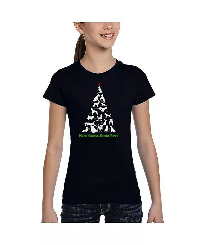 

Футболка Girls Here Comes Santa Paws Word Art La Pop Art, синий