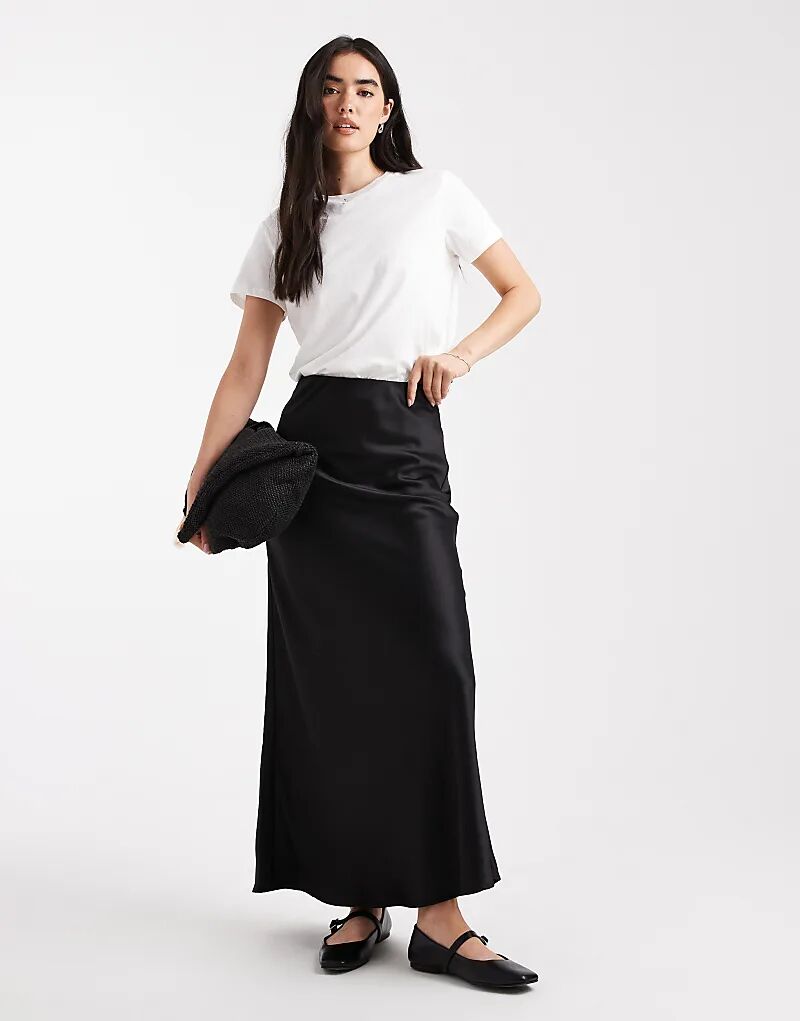 

Юбка миди Vero Moda из атласа с косой окантовкой черного цвета