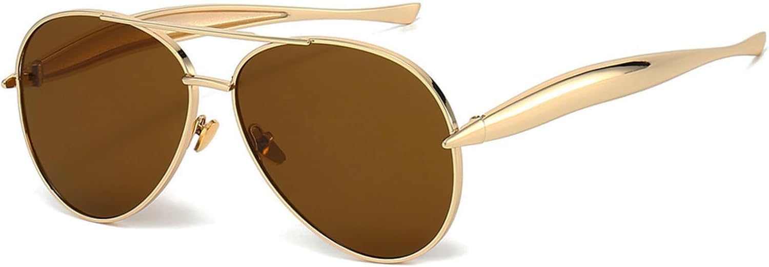 

Ретро золотые солнцезащитные очки-авиаторы для женщин и мужчин, модные большие солнцезащитные очки-авиаторы в стиле 70-х, металлические винтажные очки REELORATTA, Brown