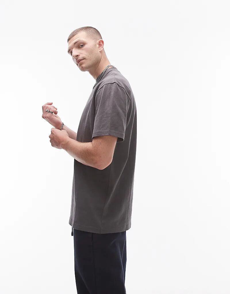 

Футболка свободного кроя в угольно-черном цвете Topman