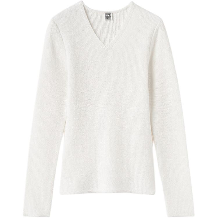 

Свитер с V-образным вырезом и резинкой TOTEME, экрю