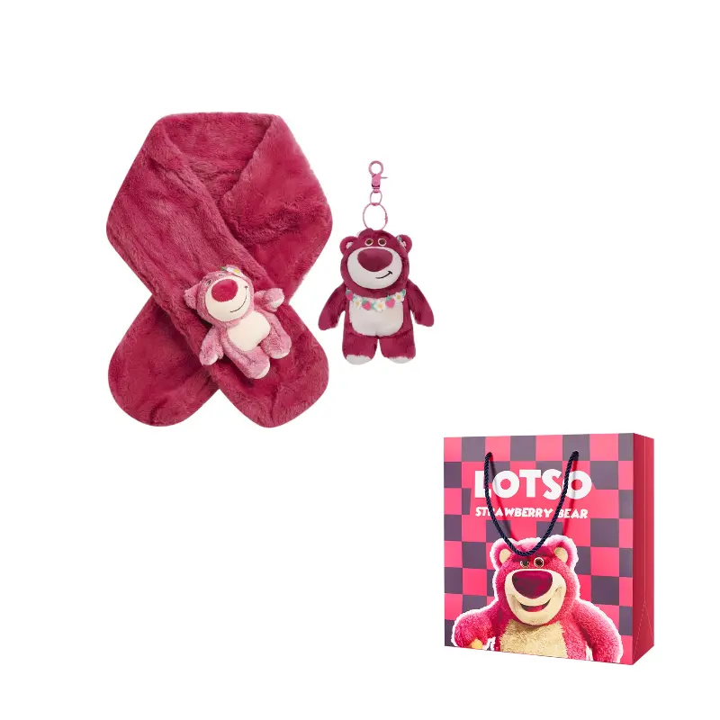 

Disney Вязаный шарф с клубничным медвежонком, Lotso 3D Effect Doll Knit Scarf+Doll Pendant