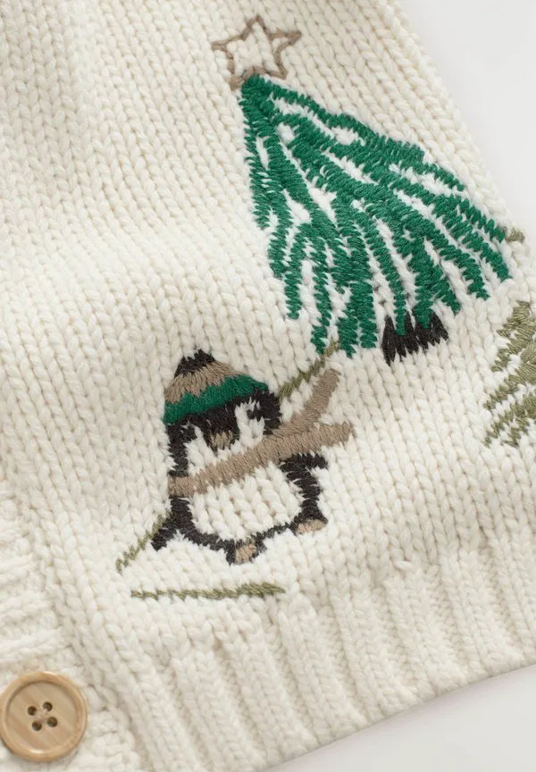 Рождественский кардиган стандартного кроя Next, Cream Penguin — фото 4