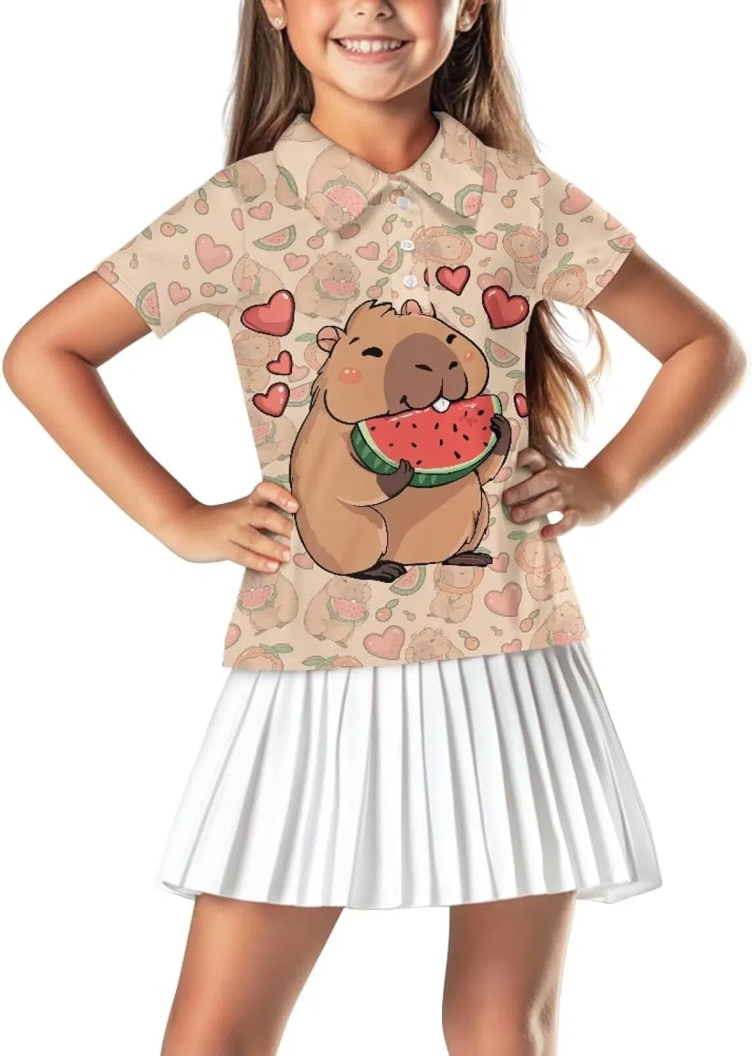 Детская футболка поло с коротким рукавом, Cndexd, цвет Capybara Watermelon