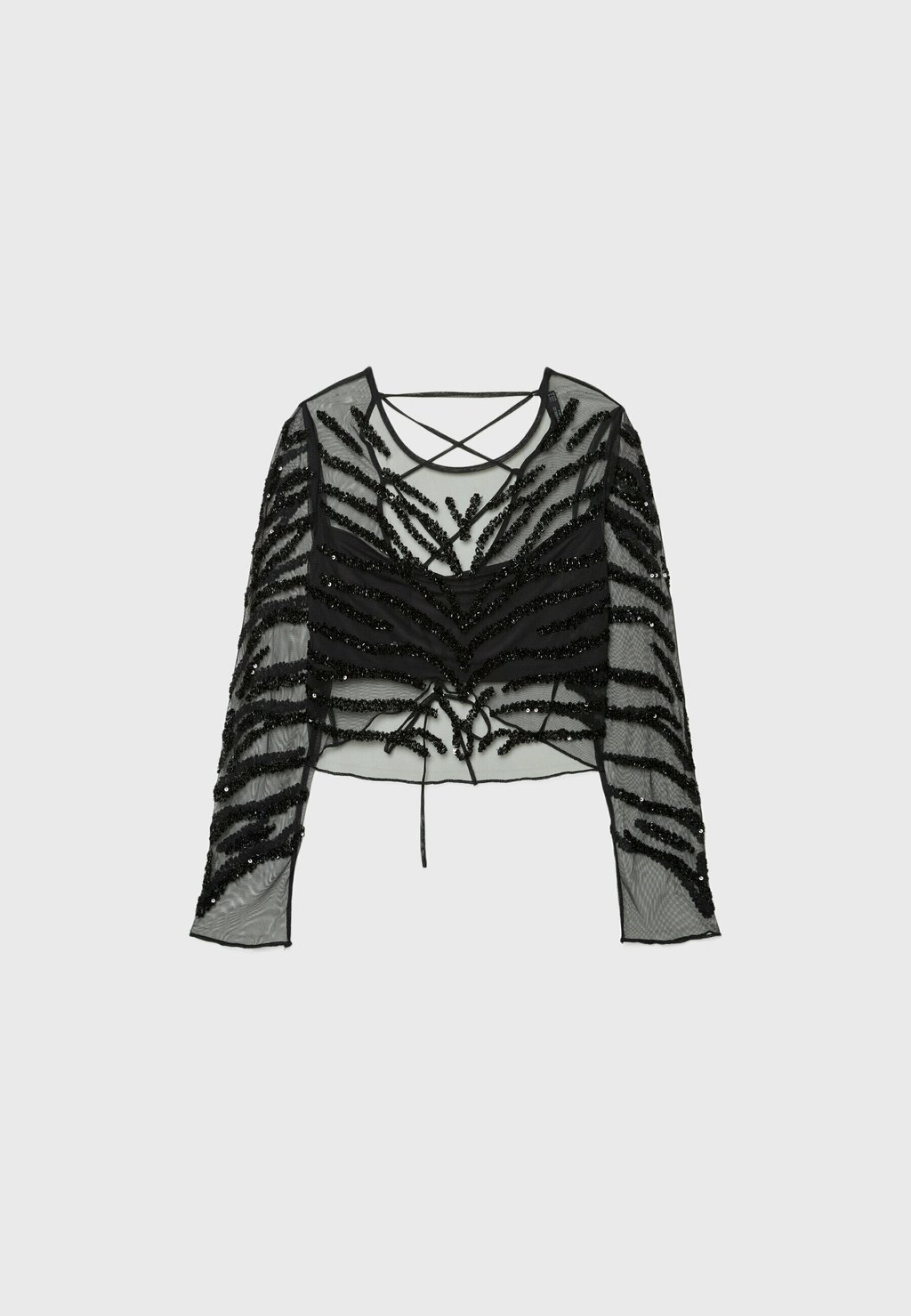 

Блуза EMBROIDERED WITH CRISS-CROSS BACK Stradivarius, черный