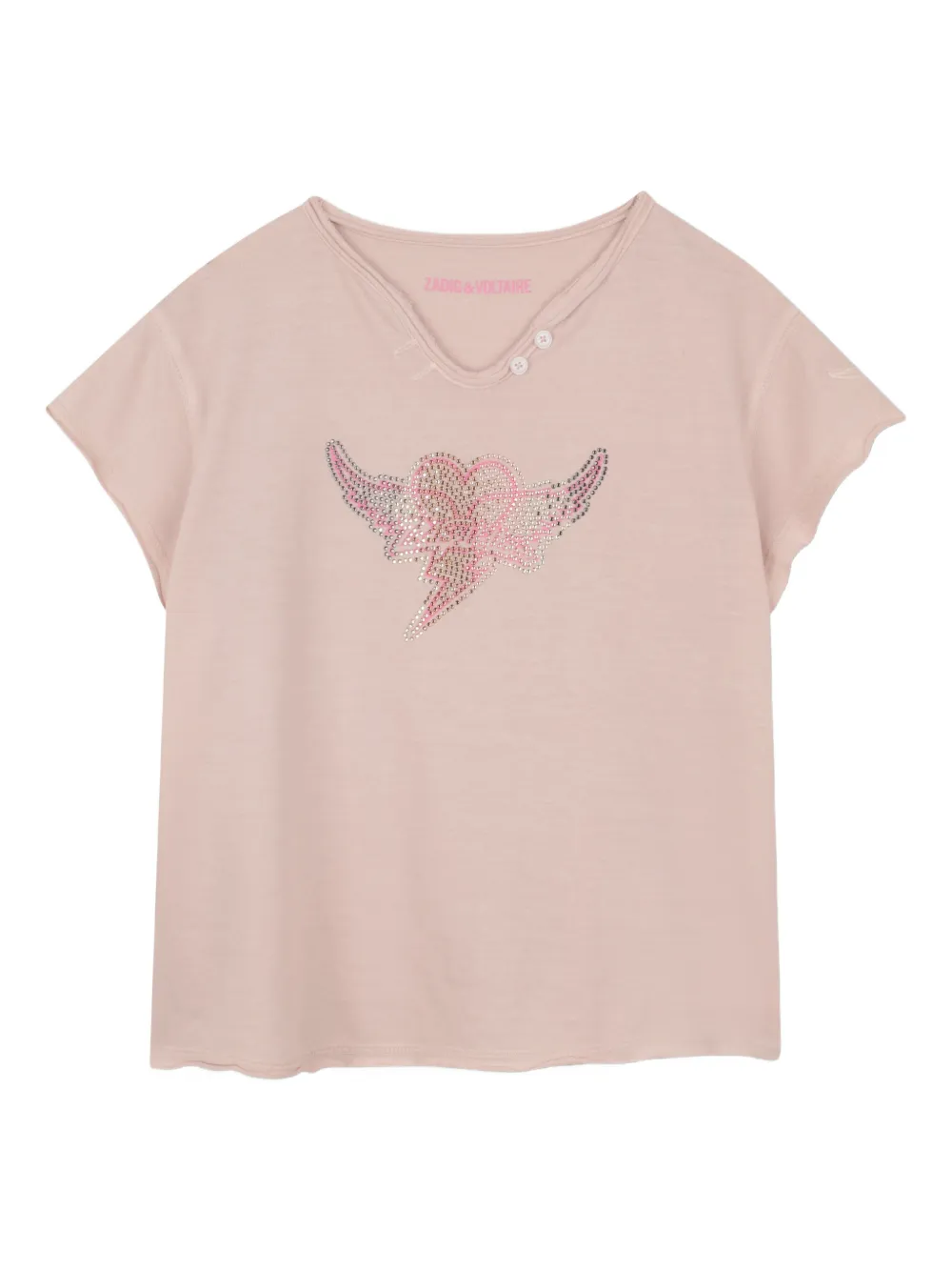 

Футболка с v-образным вырезом и отделкой-декором Zadig & Voltaire Kids, розовый