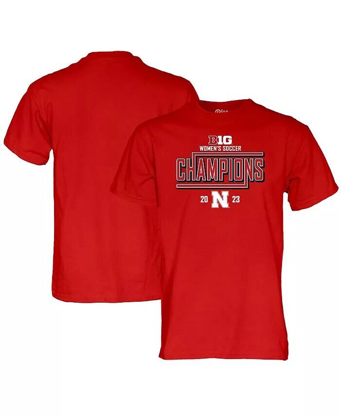 

Мужская и женская футболка Scarlet Nebraska Huskers 2023 Big Ten, женская футболка с чемпионами регулярного сезона в раздевалке Blue 84, красный