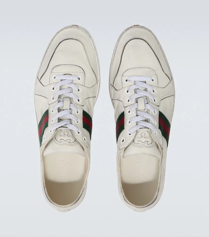 Кожаные кроссовки Stretch Web Stripe Gucci, белый — фото 4