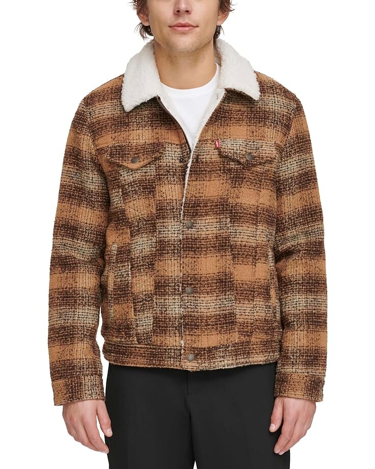 

Куртка Levi's Varsity Two-Pocket Wool Blend/Faux Leather, цвет Brown Plaid (BOM)