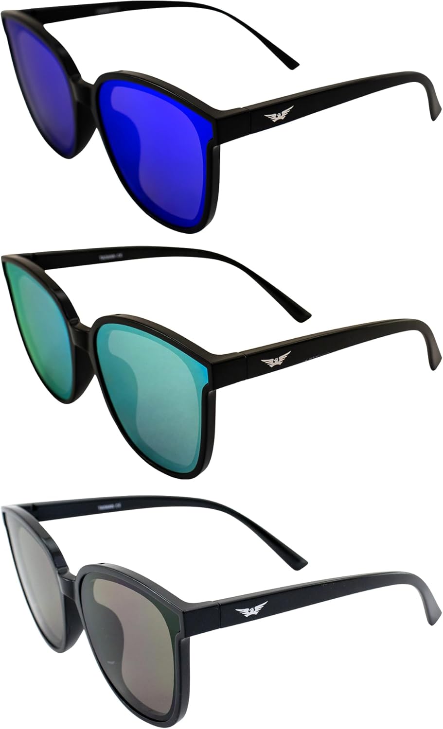 

Солнцезащитные очки Global Vision Eyewear Athena Fashion для женщин, 3 пары, черная оправа с синими зеркальными линзами, желтыми зеркальными линзами и дымчатыми линзами, Black-blue/Yellow/Smoke