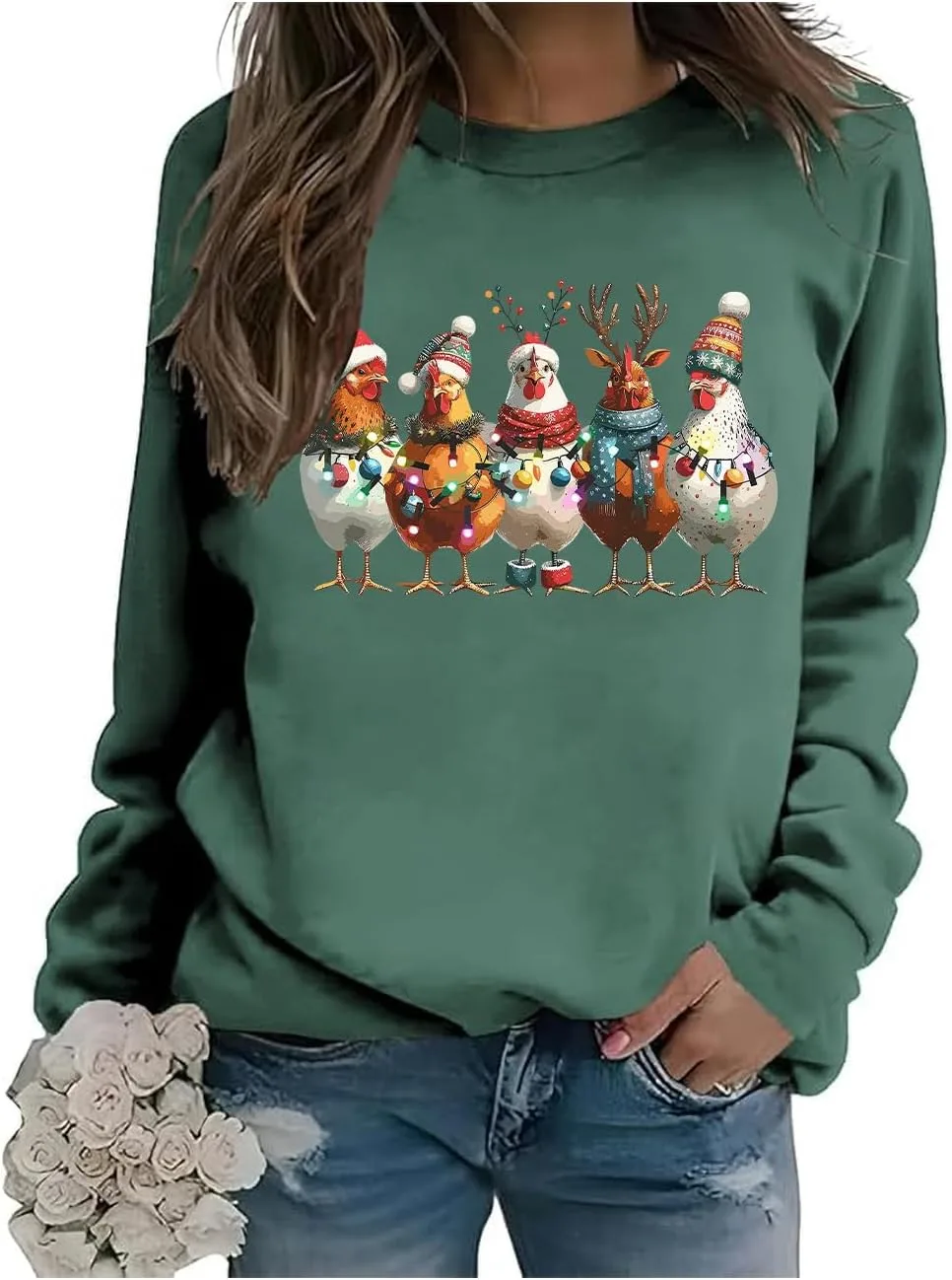 

Свитшот с рождественскими курочками и гирляндами BTGRL