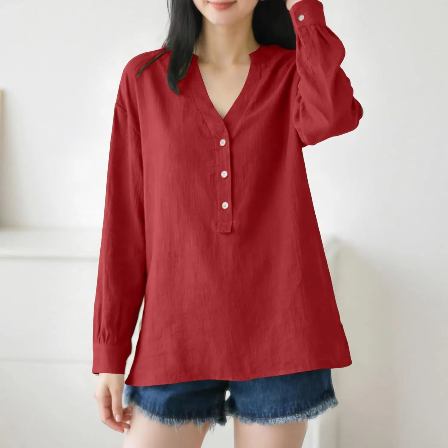 Блуза длиннорукавная женская Check Shirt, бренд, красный — фото 2