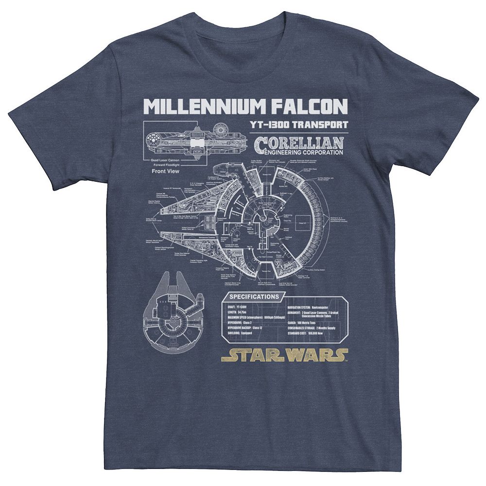 

Мужская футболка Star Wars Gold Millennium Falcon Schematics, цвет Navy Heather